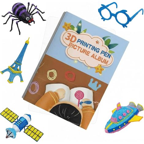 Carnet de dessin 3D, modèles de stylo 3D réutilisables, modèle coloré avec 40 motifs en papier épais avec planche de copie transparente en plastique, cadeau DIY créatif (2) (1/5)