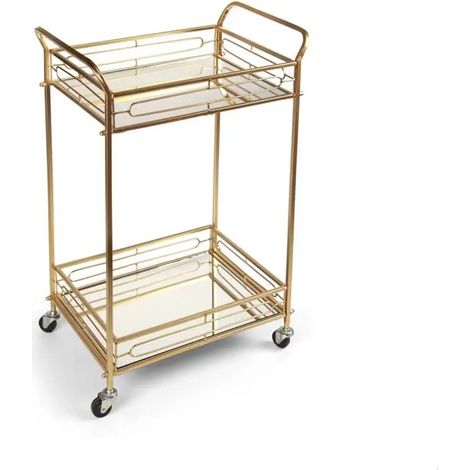 Carrito de metal dorado con 2 estantes espejados 41x31x74