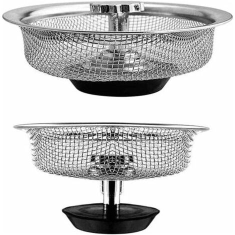 2 Pcs Filtre à évier en Acier Inoxydable Cuisine, Tamis d'évier Douche, Grille Evier,Le Bouchon en Caoutchouc Réglable en Hauteur Peut Stocker l'eau et Isoler les Résidus (1/5)