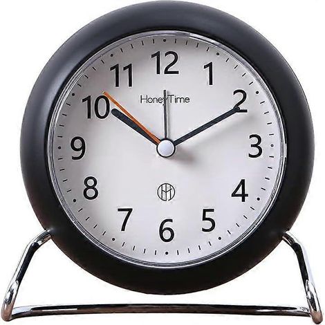 Runder, geräuschloser Wecker, 10 cm, batteriebetrieben, mit integrierter Beleuchtung, schlichtes und elegantes Design für Büro oder Schlafzimmer. (1/5)