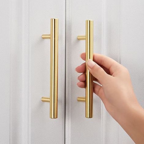 Set mit 4 goldfarbenen Edelstahl-Schrankgriffen – 15 cm lange, gebürstete Bogengriffe, geeignet für Küchenschubladen, Schrauben inklusive. (1/5)
