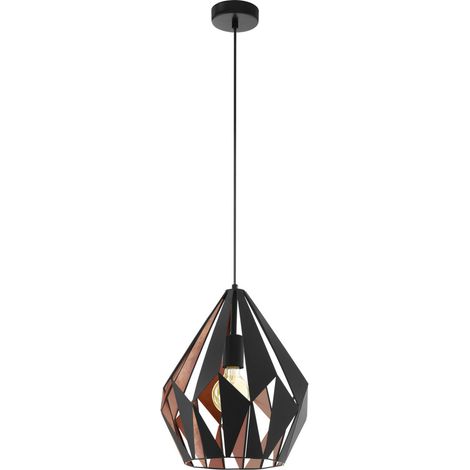 EGLO Lampada a sospensione Carlton 1, lampada a sospensione a uno punto luce vintage, lampada a sospensione retrò in acciaio, nero, rame, attacco E27, diametro di 31 cm (1/4)