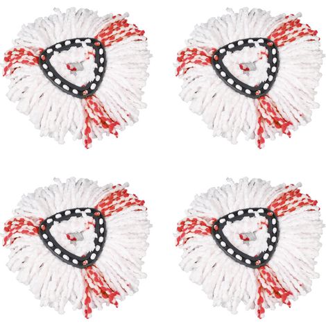 Lot de 4 têtes de rechange pour balai rotatif triangulaire, microfibre réutilisable, rouge, nettoyage de sol. (1/5)