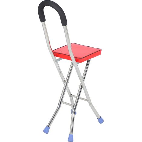 Canne-siège pliable en acier inoxydable, bâton de marche 4 pieds avec tabouret intégré, chaise d'appoint pour senior (1/5)