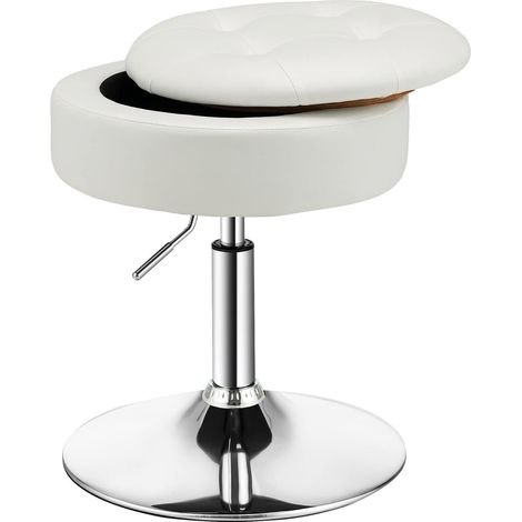COSTWAY Drehhocker höhenverstellbar 51-66cm, mit Stauraum, 360° drehbar, Kunstleder Sitzhocker, Schminkhocker, 150kg Weiß