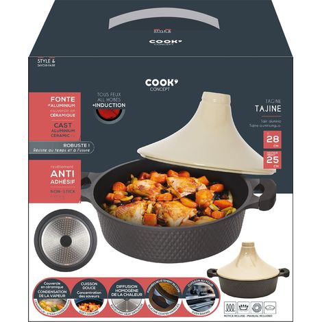 The Home Deco Factory – Tajine induction 28cm – Compatible tous feux – Céramique émaillée – Pour cuisson douce et uniforme – Plat traditionnel marocain
