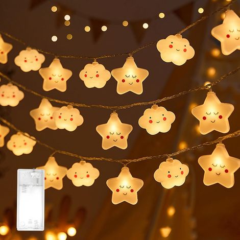Luci a LED a forma di stella e arcobaleno, con 20 LED, 3 m, a batteria, per Natale, cameretta dei bambini, feste, giardino, decorazioni per matrimoni (bianco caldo (stelle + nuvole)) (1/5)