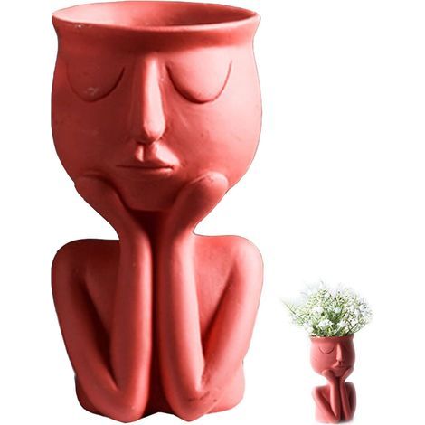 Macetas con escultura de rostro AIDUCHO Maceta abstracta con rostro Jarrón de resina Maceta nórdica minimalista Retrato nórdico Maceta creativa Decoración de mesa para sala de estar (1/5)