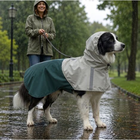 Impermeable para perro 88x59 cm de cuero sintético verde reflectante para perros medianos – MEUBLIV (1/5)