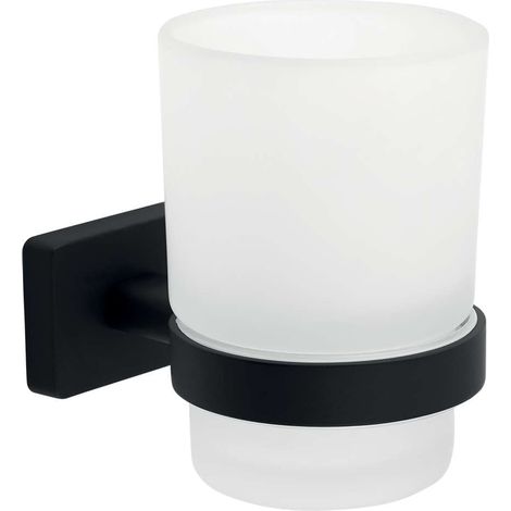 Novaservis Ferro Greta - Soporte para cepillo de dientes y pasta dentífrica, cristal esmerilado/negro mate AGR03BL