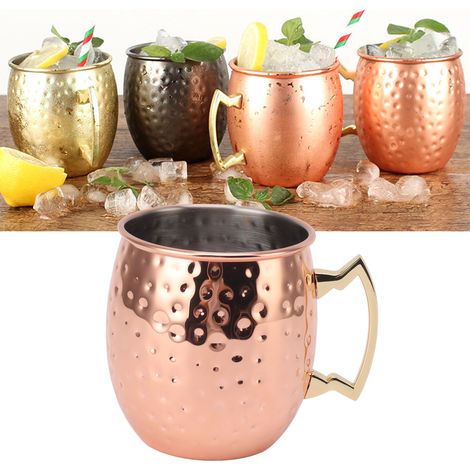 Mug Moscou 600 ml, verre à bière de bar, verre à cocktail, mug cylindrique, finition or rose martelé (1/5)