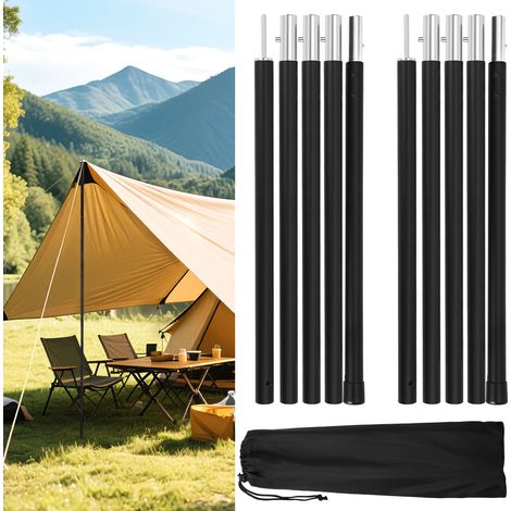 Jiubiaz Tettuccio per tenda da esterno riutilizzabile in alluminio 2 m Argento, 2 pezzi con borsa per il trasporto, per campeggio Nero