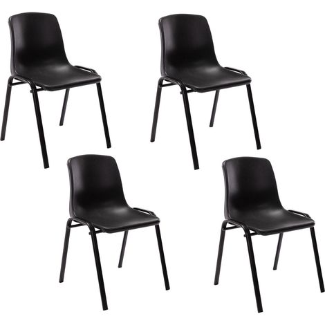 Set 4 sedie visitatore sala attesa impilabili in plastica nera e metallo 100003206