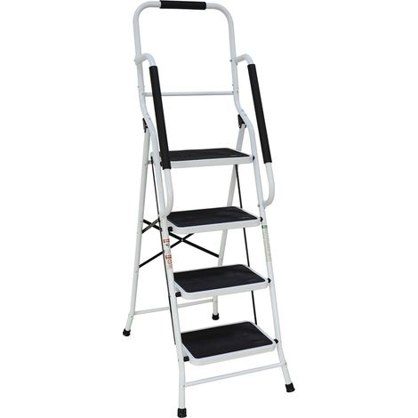 Varan Motors - CQX804-2 Escalera de mano con barandilla y mango alto, escalera de mano con 4 peldaños, 158 cm de altura, estable y con pies antideslizantes.