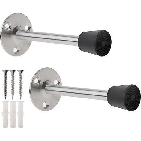 Set aus 2 Wandtürstoppern, 15 cm, aus Edelstahl 201 mit Gummifüßen für geräuschlosen Wandschutz (1/3)