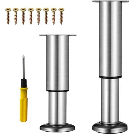 Lot de 2 pieds de meubles réglables en acier inoxydable - 25 à 43 cm - Hauteur réglable - Charge maximale : 400 kg - Pieds de meubles pour meuble TV, canapé, chaise d'apprentissage, armoire de (1/5)