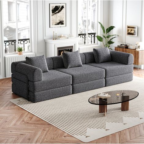 Schlafsessel grau aus Chenille mit Armlehnen-Staufach und 2-in-1-Funktion (1/5)