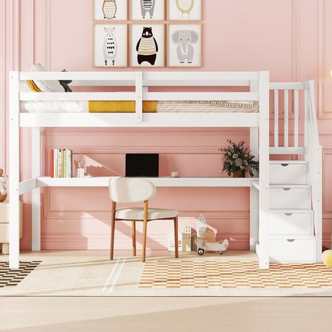 Cama alta 140x200 con escritorio y almacenaje OKMYHOME (1/5)
