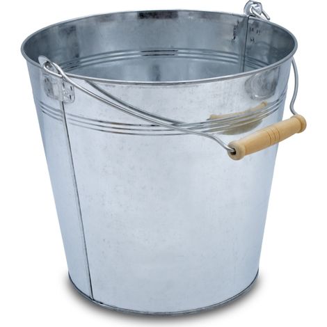 Deko Zinkeimer mit Holzgriff - silber / 10 L - Metall Eimer zum Bepflanzen oder Transportieren - Gartendeko Blecheimer Ascheeimer Pflanzeimer Eiskübel Sektkühler