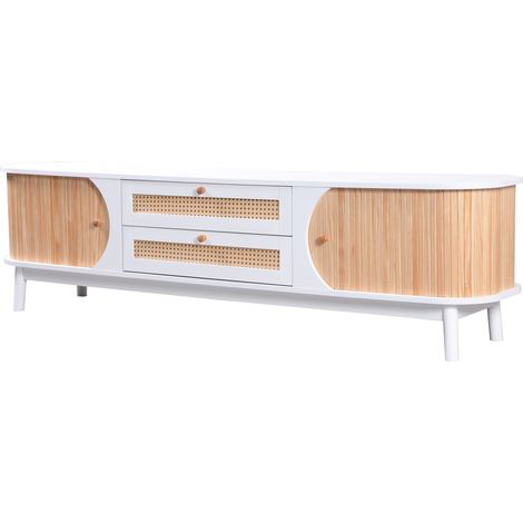 Mueble TV blanco y madera de MDF con puertas y cajones, 170 x 39,5 x 46 cm (1/5)