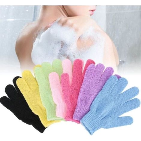 (jaune, vert, rouge, violet, noir, rose, bleu)Gant de bain 7 pièces - Exfoliant - Massage - Nettoyage en profondeur-Chrom (1/4)