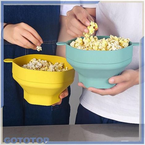 Bol à pop-corn pliable Seau à pop-corn en Silicone avec poignée, pliable, grande capacité, résistant à la art bol Bleu (1/4)