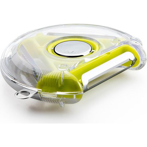 Éplucheur multifonctionnel portable trois-en-un rotatif pour fruits et légumes (1 pièce, vert) (1/4)