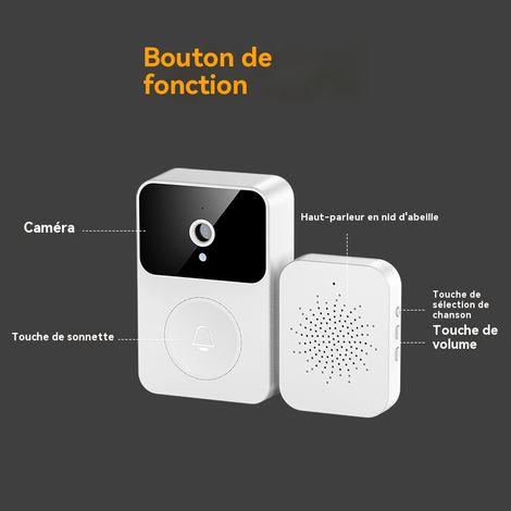 Version blanche : Sonnette vidéo intelligente X9, caméra de surveillance WiFi avec interphone vidéo et vision nocturne HD (1/5)