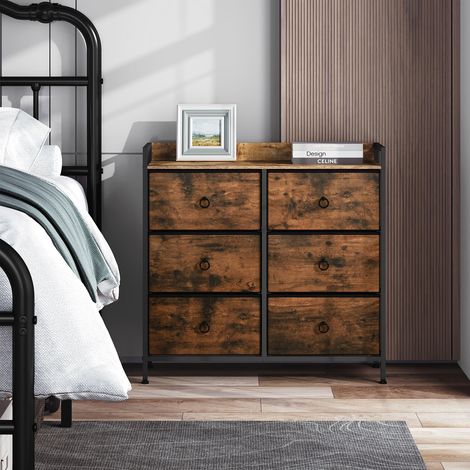 WOLTU Kommode, Aufbewahrungsschrank mit 6 Schubladen aus Stoff, Schubladenschrank Sideboard, für Wohnzimmer Schlafzimmer Flur, Metallrahmen, Vintagebraun Schwarz (1/5)