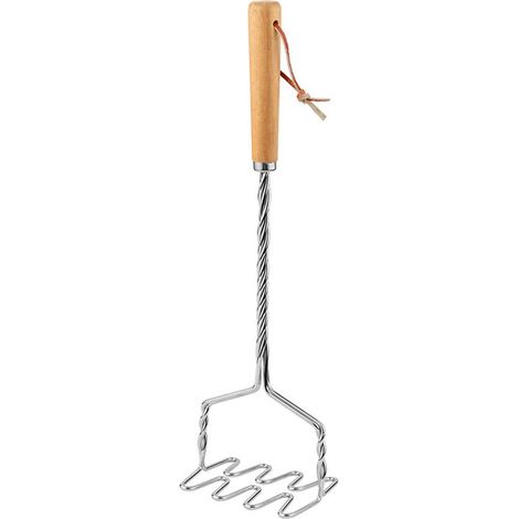 Presse-purée en acier inoxydable, manche en bois, presse-légumes, presse-purée, métal robuste, pour écraser pommes de terre, légumes et fruits, compatible lave-vaisselle (1/4)