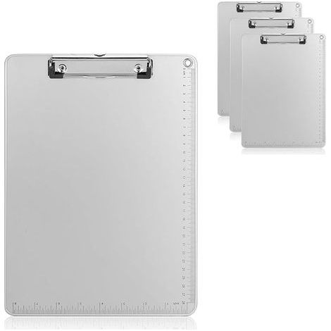 4Pcs Porte-documents A4 Aluminium avec Clip Discret et échelle, Tablette Porte-Bloc Classeur Métal, Tableau d'écriture 32x23cm, Presse-Papiers pour École, Bureau, Restaurant, Laboratoire, Industrie (1/5)