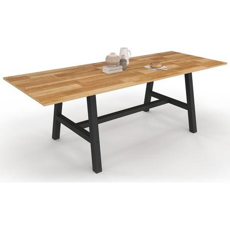 Idmarket – Table à manger extensible rectangle 6-12 personnes – Bois mélaminé et métal noir – Longueur 160-240 cm – Plateau effet lattes (1/5)