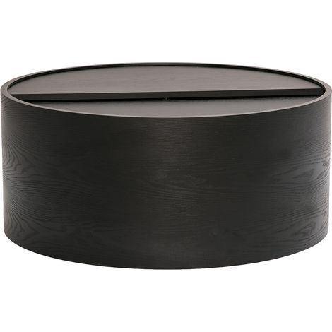 Mesa baja redonda de madera negra con bandeja giratoria y almacenaje D80 cm DALI