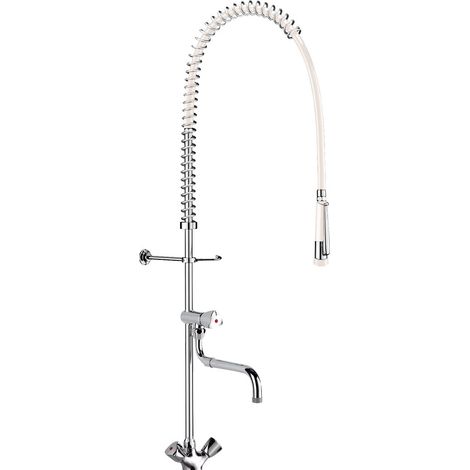 Delabie – Mélangeur de cuisine monotrou avec douchette antitartre – Colonne laiton chromé 3/4'' – Hauteur réglable 1075-1195mm – Débit 20 l/min (1/6)