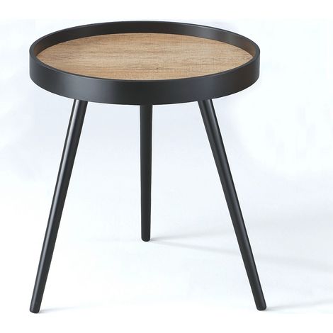 Tavolino comodino tondo design moderno in MDF e rovere Devin