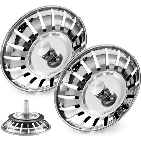 2 Pièces Bouchon Evier Cuisine Inox - Filtre Evier Universel (Dia: 78MM), Bonde Evier avec 18 Fentes, Grille Evier Antiblocage, Panier pour Evier Vidange Rapide (1/5)