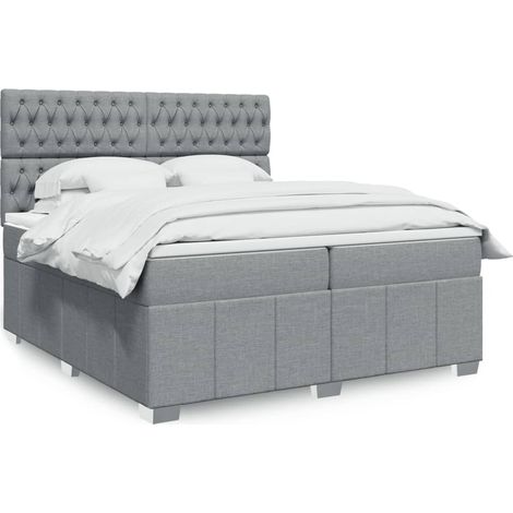 Cama box spring con colchón tela gris claro 200x200 cm (1/5)