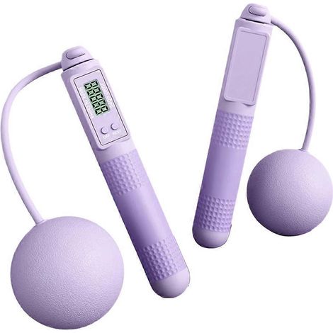 Intelligentes Springseil mit Zählfunktion, Fitness- und Abnehmprogramm, kabellos, mit großem Gewichtsball, lila (1/5)