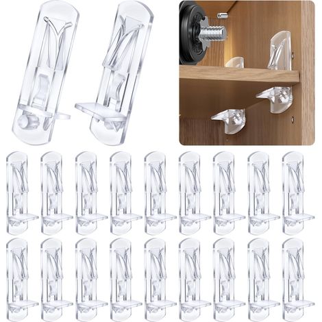 Packung mit 20 durchsichtigen Regalstützen aus Kunststoff für Regale mit 5 mm Durchmesser und 20 mm Dicke