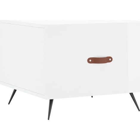 Mesa de centro de diseño moderno y contemporáneo con cajón 50 x 50 x 40 cm madera de ingeniería blanca brillante y hierro DEC038105