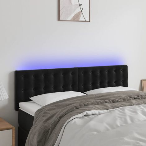 Tête de lit avec lumière LED,Panneau de lit,Décoration murale Noir 144x5x78/88 cm Velours XJDT735676 (1/5)