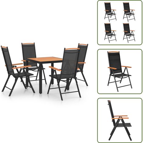 Ensemble à manger de jardin 5 pcs aluminium noir - Salon De Jardin - Mobilier De Jardin - Set De Table Extérieur - Ensemble Salon De Jardin - Fauteuil Pliable (1/5)