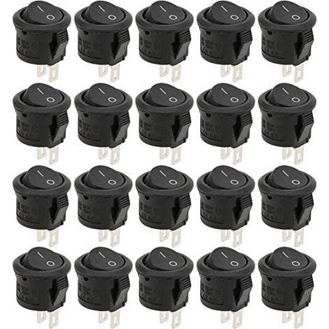 Konvolut von 20 runden Kippschaltern – 50 V AC / 6 A 125 V AC – schwarz – Ein/Aus, 2-polig – Mini-Boots-SPST-Schalter