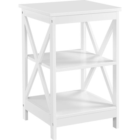 Yaheetech – Table de chevet blanche en MDF et pin – Dimensions 40 x 40 x 61 cm – 3 étagères avec pied en X – Style rural élégant (1/5)