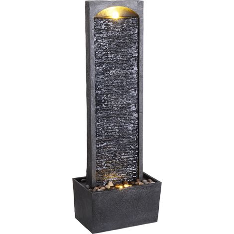 Teamson Home Grande Fontana D'Acqua Dritta per Esterni e Giardino, Ornamento Moderno a Cascata per Interni con Effetto Ardesia con Luci e Pompa, Decorazione del Patio