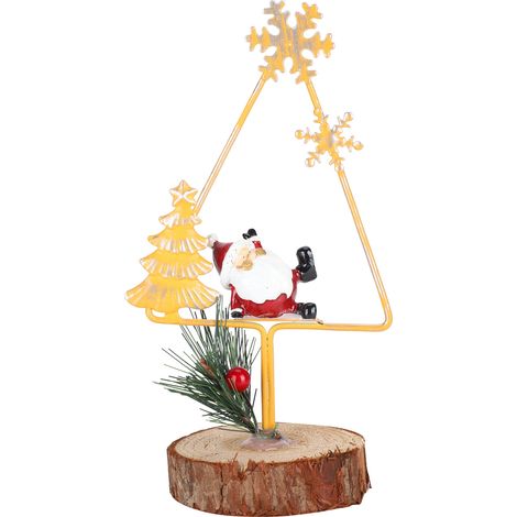 Décoration de Noël Père Noël mignon sur trépied en métal et bois, cadeau festif pour sapin de Noël. (1/5)