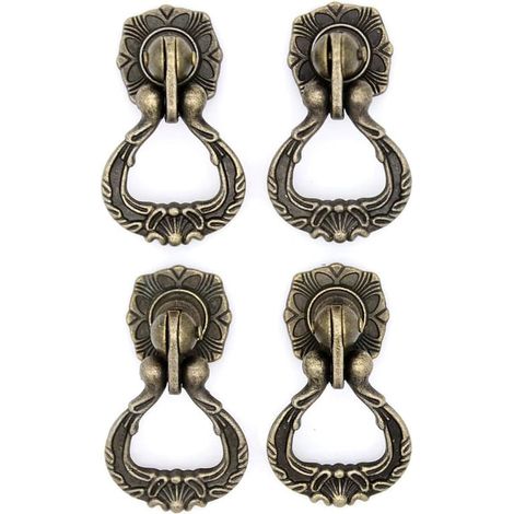Anneau de suspension vintage en laiton antique avec trous de fixation faciles pour commode, buffet, armoire (hauteur 2-11/64", largeur 1-29/64") (1/5)