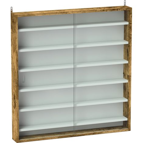 Vitrine murale 6 étagères ANGRA blanc et effet bois vieilli (1/5)