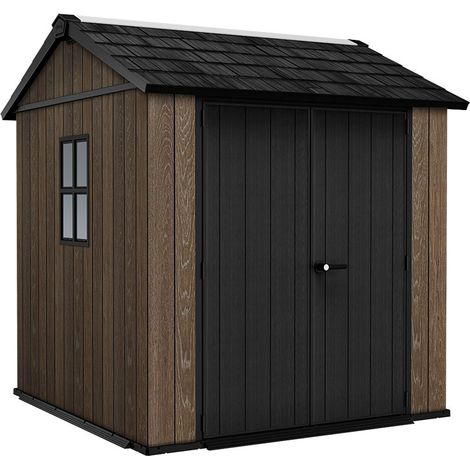 Casetta Box da Giardino 230x230x246 cm Keter Signature Apex 757/775 in Resina Effetto Legno Noce