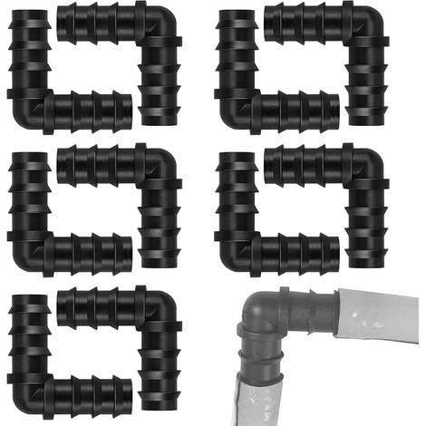 Lot de 9 raccords de tuyau, 16 mm en plastique noir en forme de L et raccord d'irrigation goutte à goutte pour système d'arrosage de jardin (1/5)